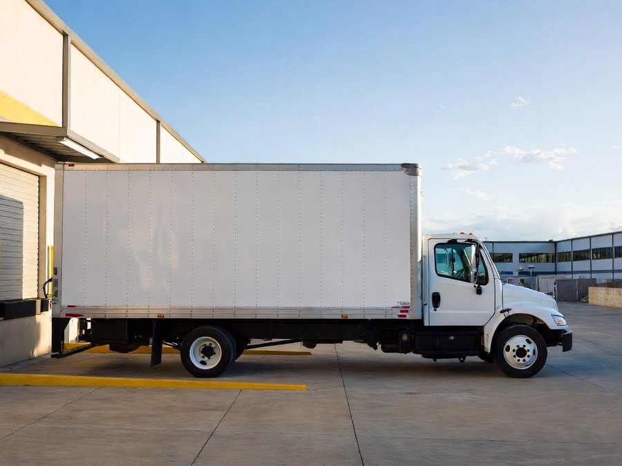Box truck backed up to a loading dock